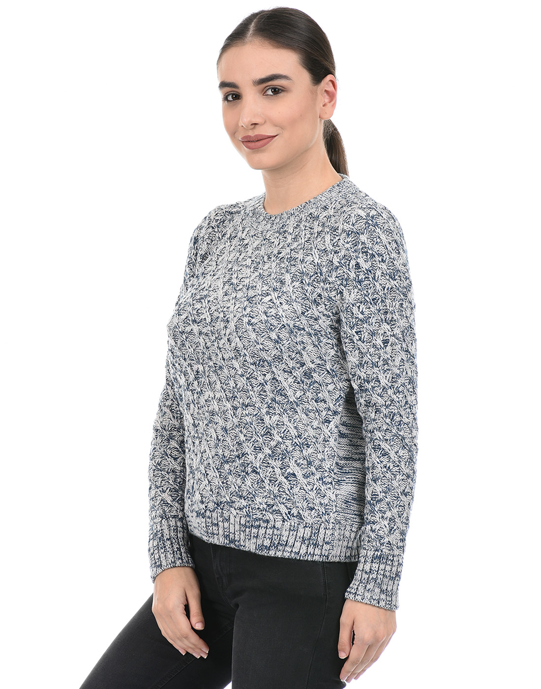 Species Women Self Design Blue Sweater